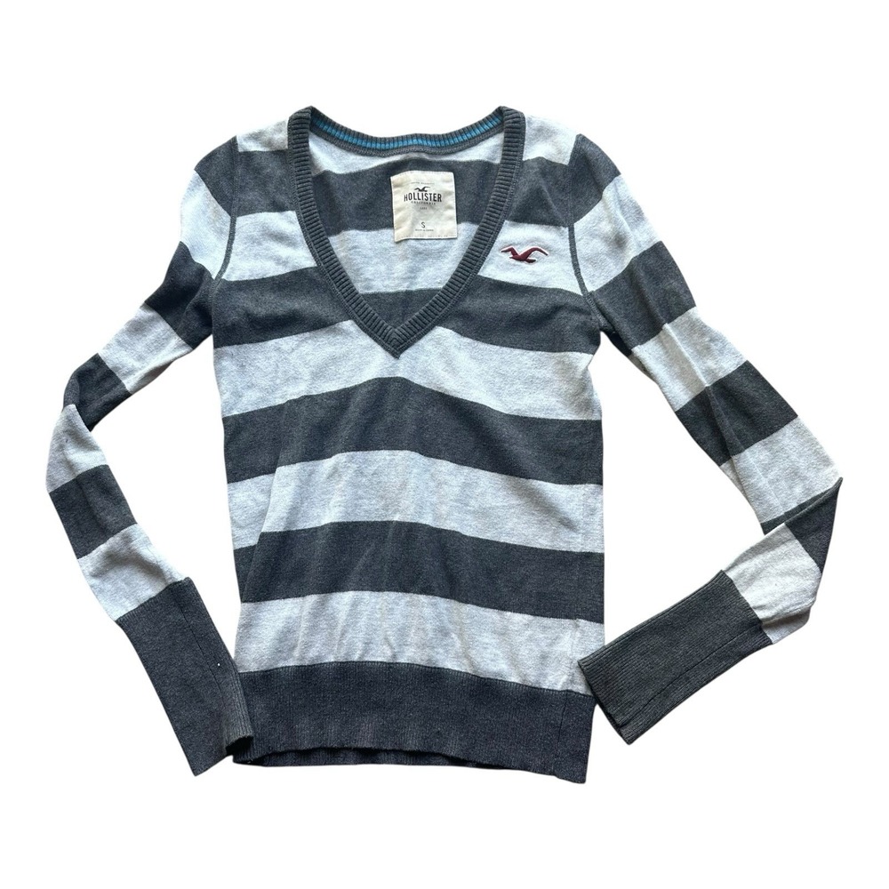 Vintage Y2K Hollister Womens Small‎ Babydoll Striped Thermal Ribbed Knit Sweater